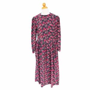 VTG Laura Ashley Prairie Maxi Dress Floral Corduroy Witchy Cottagecore Sz 14 GUC